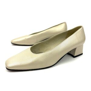 Stuart Weitzman Vintage Leather Square Toe Block Heel Pumps